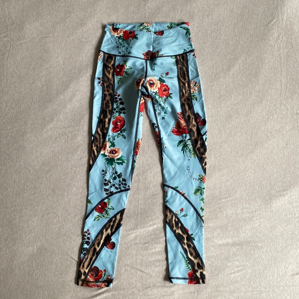 R13 Floral & Leopard Print High-Waist Leggings - Light Blue